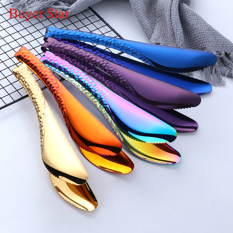 2pcs Gold Stainless Steel Food Tongs BBQ Serving tong Kitchen Utensil tools bakeware Bread Clip Anti Heat dessert Clamp cakeTong