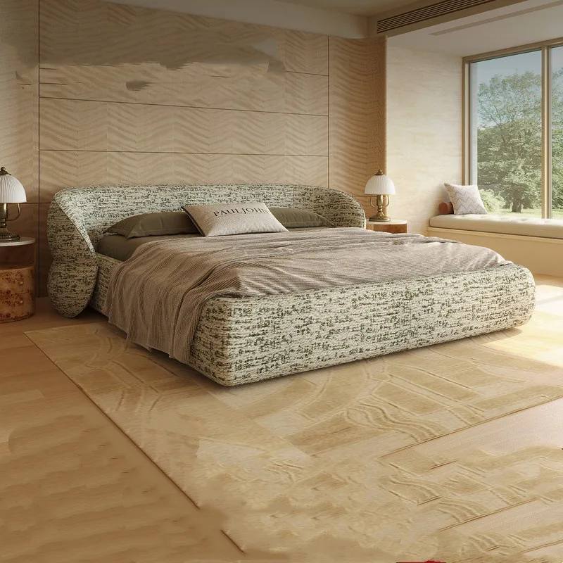 

Cotton and linen old money wind fabric bed minimalist light luxury large flat master bedroom double bed