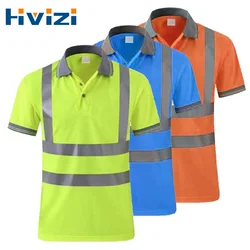 S-6XL Reflective Safey Polo Shirt Hi Vis Polos High Visibility Workwear Quick-drying Uniform T-shirt LOGO Customized