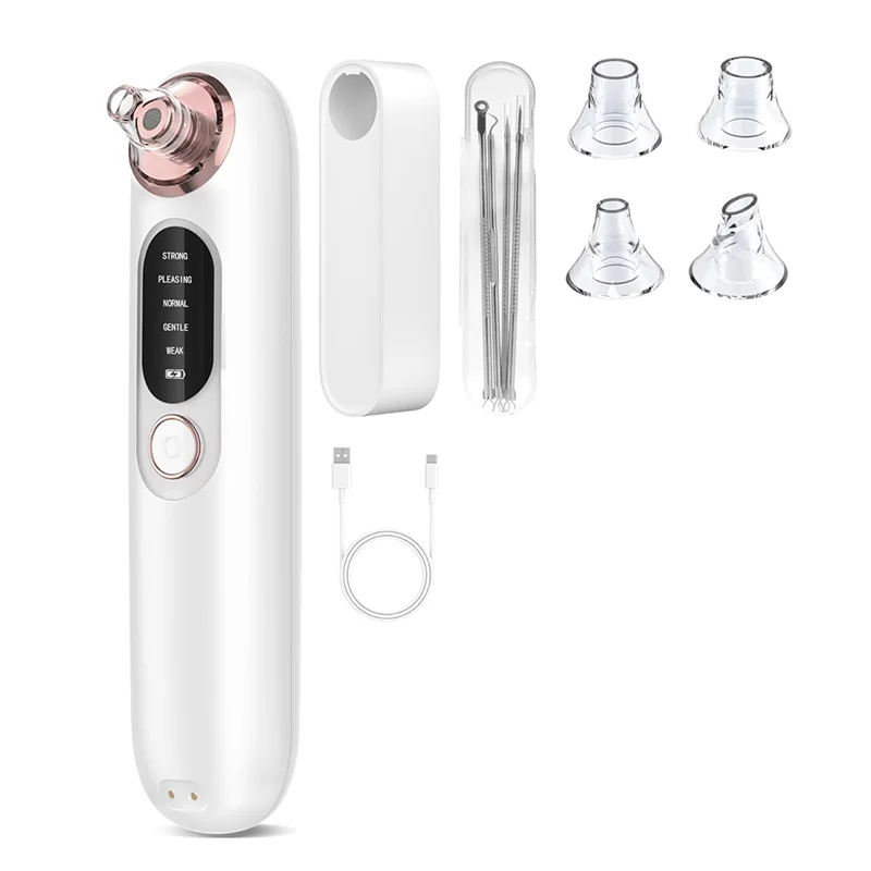 Kit de nettoyage de pores du visage en acier inoxydable, comprend 4 têtes amovibles, idéal pour l'élimination des points noirs pour peaux sensibles