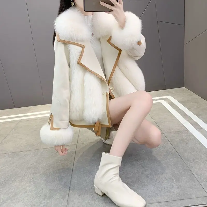 2025 autumn and winter new women suede imitation fox fur coat fashion high-quality Warm fur jacket Clothes Female outerwear T788