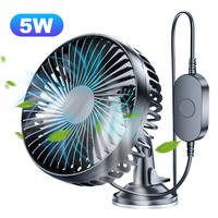 USB Windshield Desk Fan 12V/24V with Suction Cup Auto Cooler 360 Degree All-Round Mini Car Air Cooling Fan for Car Truck SUV RV