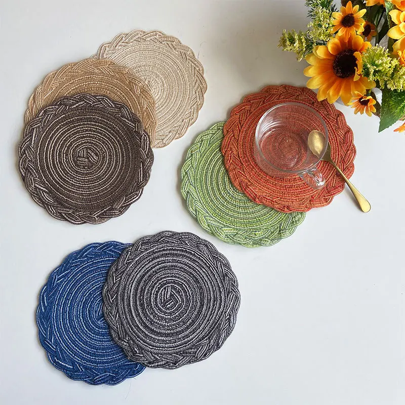 

Round Woven Ramie Table Mat, Vinyl Individual Placemats for Table, Heat Insulation, Home Decoration