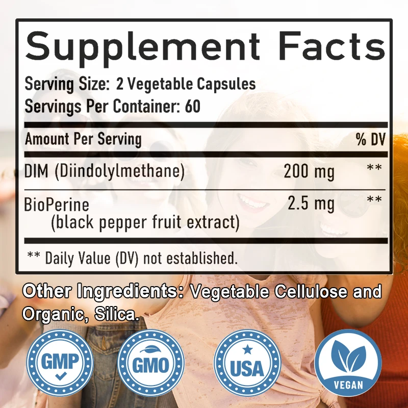 DIM Supplement 200mg Diindolylmethane - Maintains Hormonal Balance with Estrogen for Menopause and Mid-life