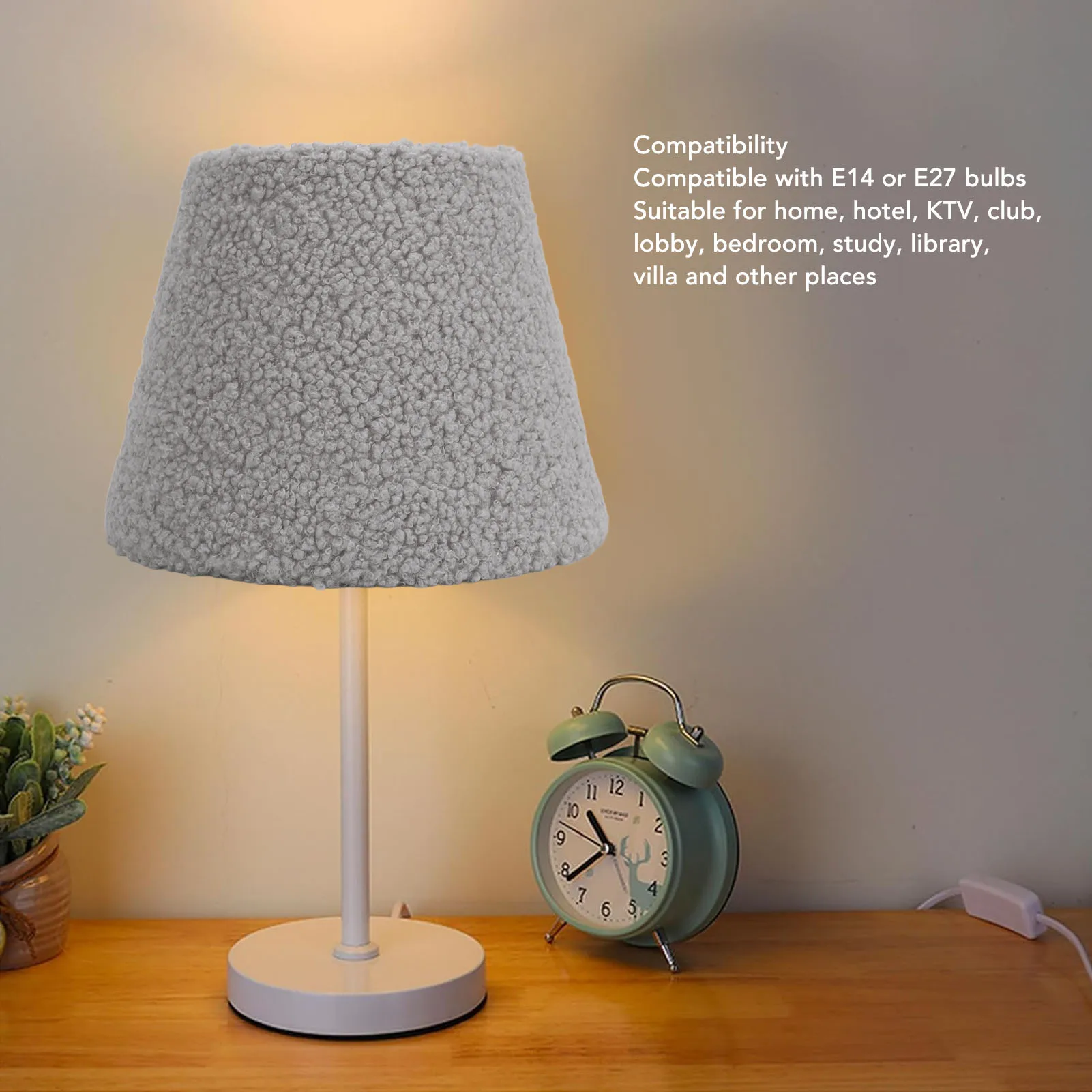 ZK40 Plush Cloth Lamp Shade Replacement Decorative Soft Comfortable Cone Round Lamp Shade for E27 E14 Table Lamp Grey