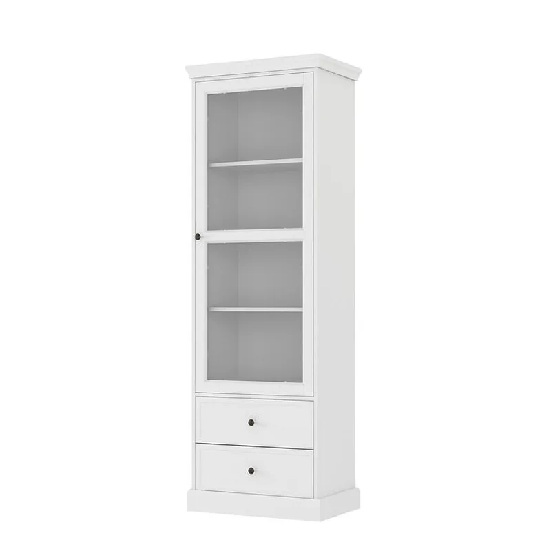 

American solid wood black arched bookcase figure display cabinet simple French retro wine cabinet