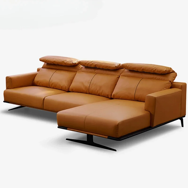 Leather sofa living room large and small apartment type modern minimalist three-four-seat down combination furniture