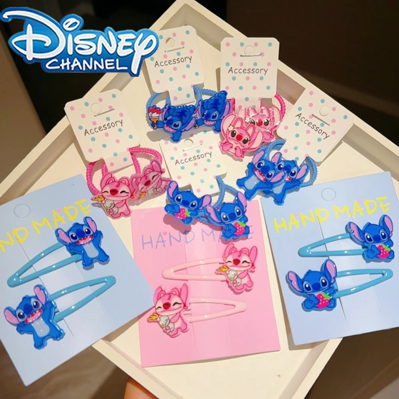 New Cute Disney Blue Stitch Hair Hoop Cartoon Children's Headwear Ponytail Tie Head Rope Leather Strap Girls' Hair Accessories