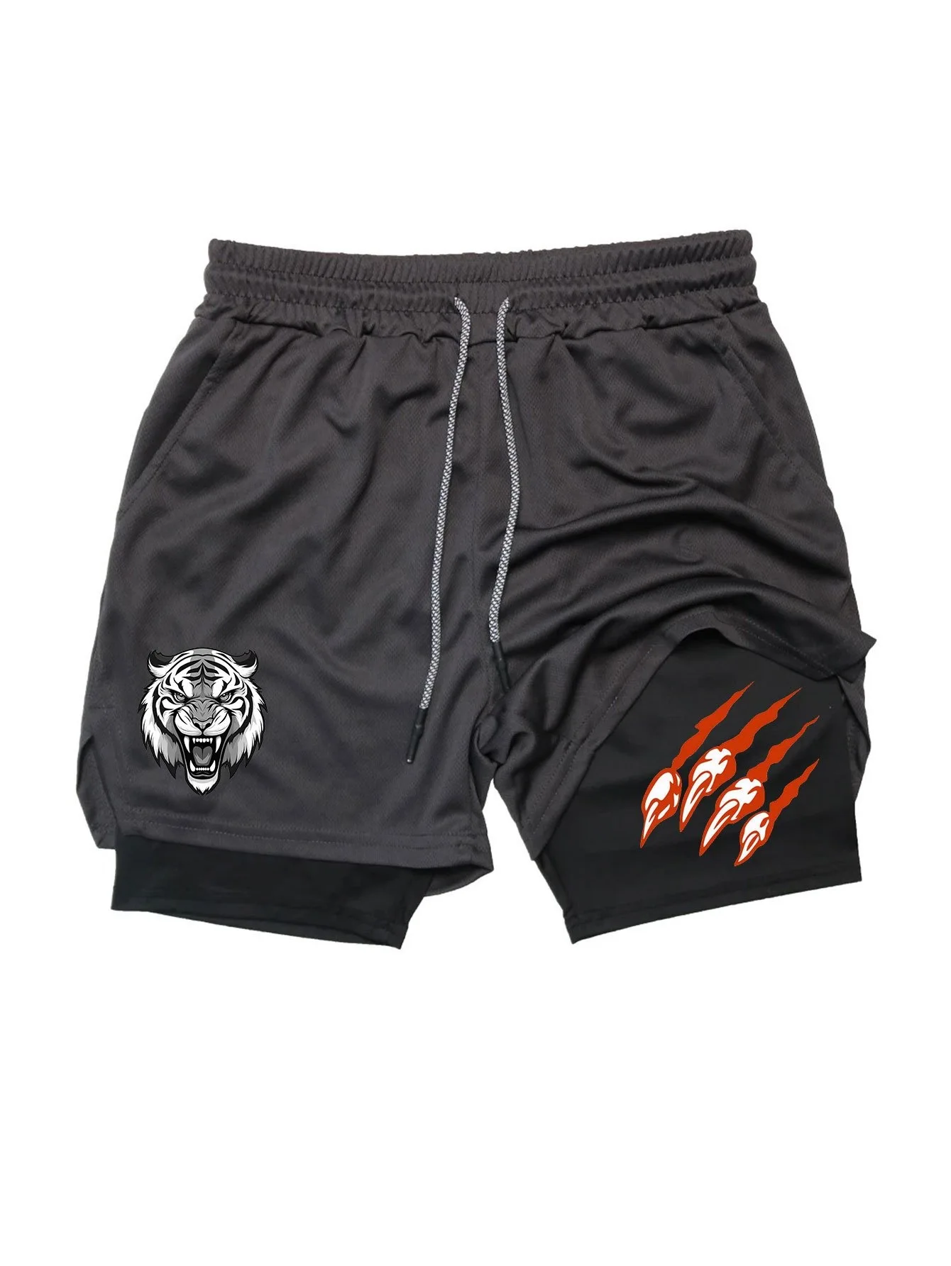 شورت رياضي رجالي سريع الجفاف يسمح بالتهوية سروال تدريب للجري منخفض التمدد تصميم شبكي مطبوع عليه نمر لصيف 2025 #5