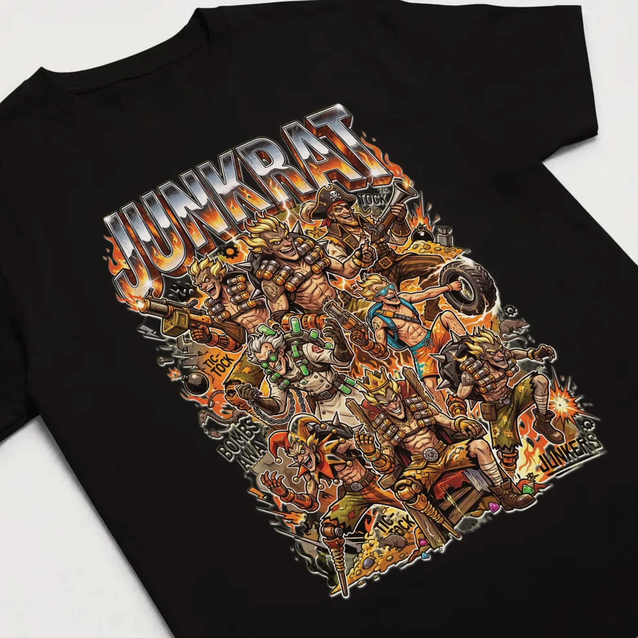 Camiseta Junkrat, camiseta de demolicionista australiano, gráfico Rip Tire Ultimate, diseño de lanzador de fragancias, mina de concusión, DPS Main, camiseta Hero Shooter