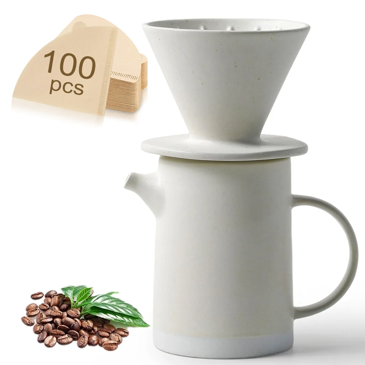 

Pour Over Coffee Maker Set, Vintage Ceramic Pour Over Coffee Dripper Set with 100 Pcs V02 Paper Coffee Filters, For Home Café