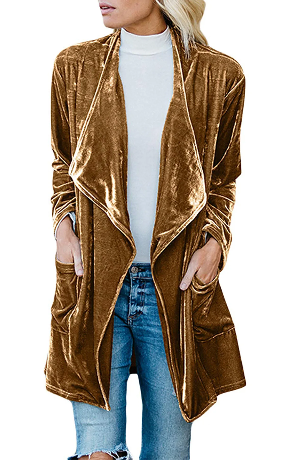 Casual Gold Velvet Long Windbreaker, European and American Coat, New Jacket, 2021 Autumn and Winter