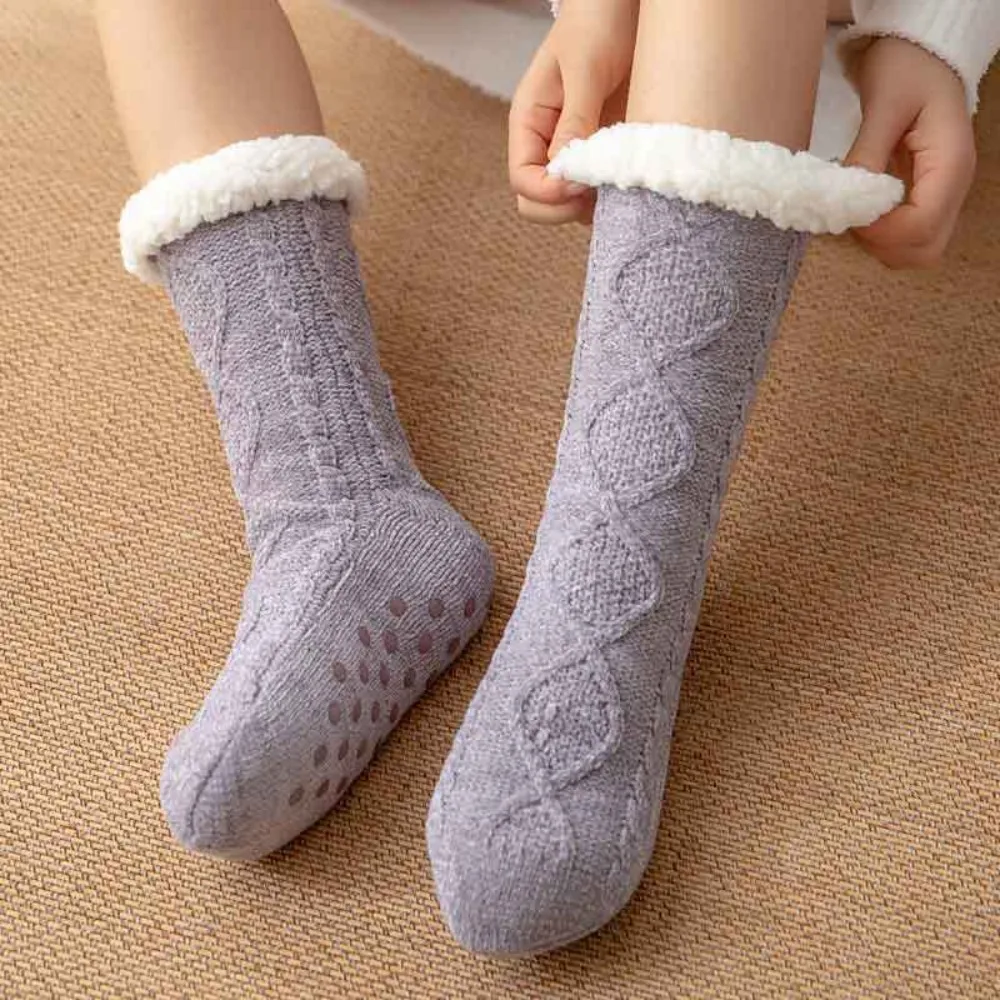 Simple Velvet Thick Thermal Socks Fluffy Knitted Plush Floor Socks Hosiery Warm Fleece Socks Women Winter