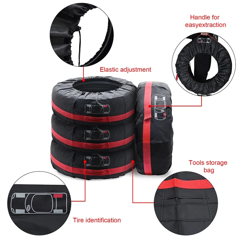 4PCS Car Spare Tire Cover Case Polyester Auto Wheel Tires Storage Bags Vehicle Tyre Accessories Dust-proof Protector Styling