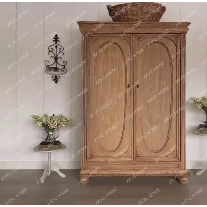 Q  vintage solid wood side-by-side door wardrobe children's storage cabinet carved vintage wardrobe  FT