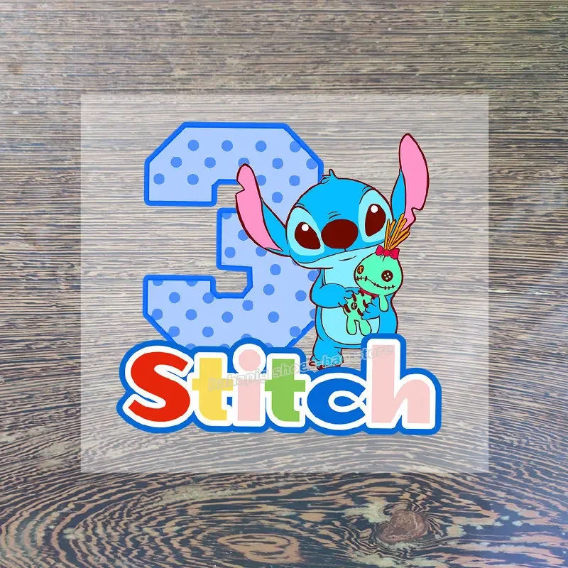 Disney Stitch Angel Number Clothing Patches Hot Transfer Boy Girl Birthday Clothes Sticker Iron on Baby T Shirt Cartoon Patch