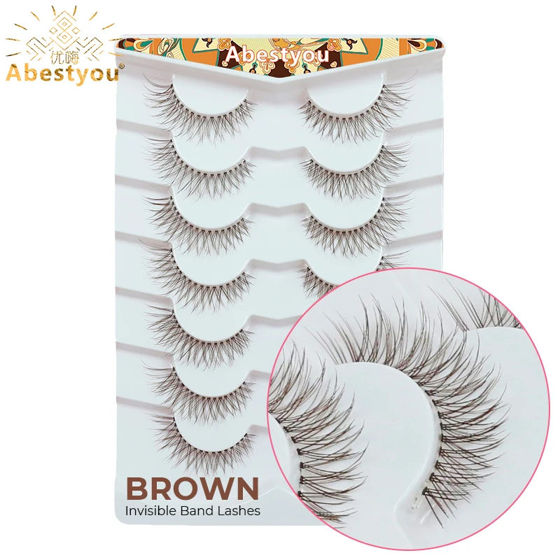Abestyou Oficjalne 7 par 12 mm krótkich brązowych sztucznych rzęs w kolorze kawy Naturalne długie, niewidoczne rzęsy z pełnym paskiem 3d Mink Lashes
