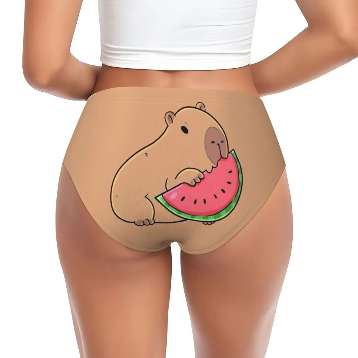 Custom Cute Capybara Watermelon Brief Panties Womens Breathable Stretch Underwear