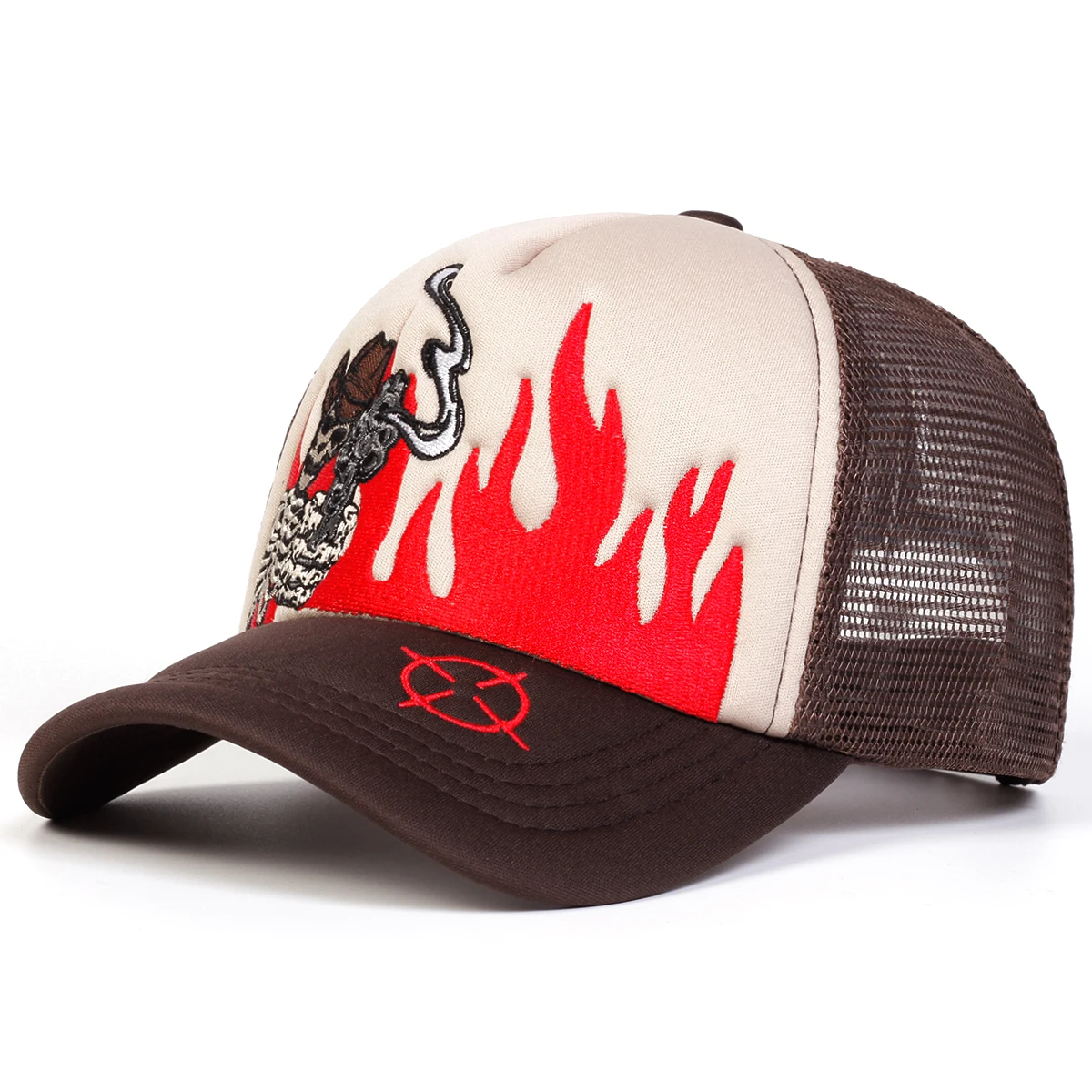 Unisex Skull Flame Embroidery Baseball Net Caps Spring and Summer Outdoor Adjustable Casual Hats Sunscreen Hat