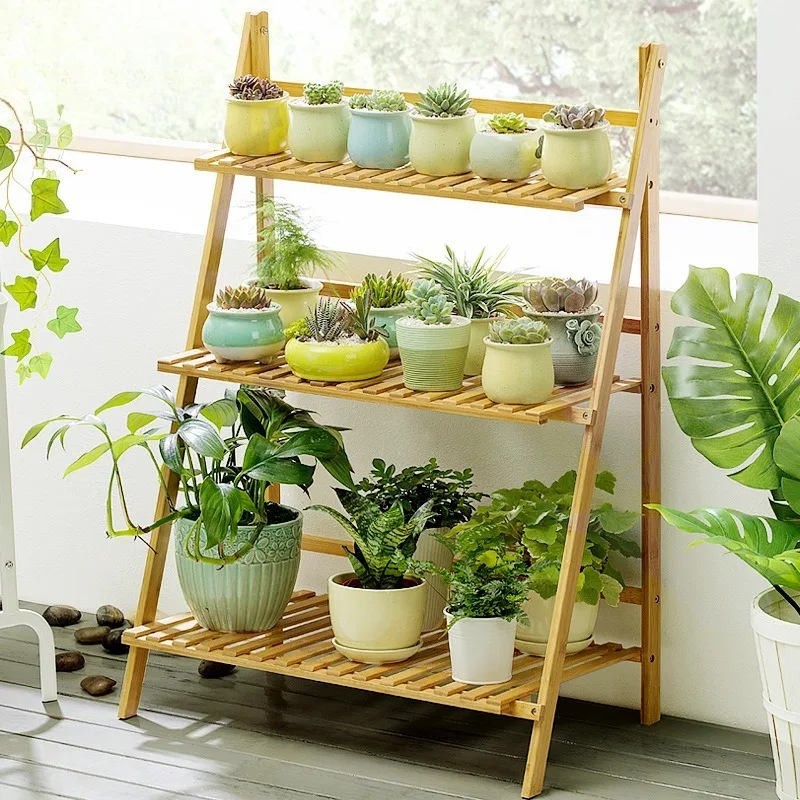 Ladder Style Floor Standing Plant Stand Multi-Tier Shelf Folding Flower Stand for Living Room And Balcony Organization