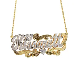 18K Gold-plated Custom Name Necklace Two-color Personalized Jewelry Stainless Steel Double-layer 3D Nameplate Christmas Birthday
