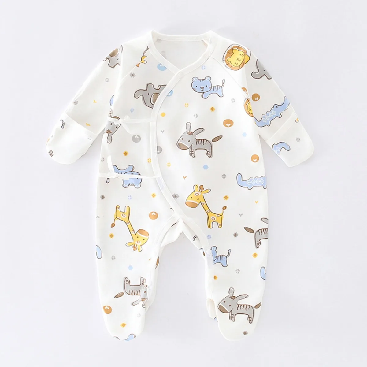 Newborn Baby Romper Cotton Soft Breathable Onesie Side Opending Ties Footed All Seasons Infant Bodysuit for Boys Girls 0-6M