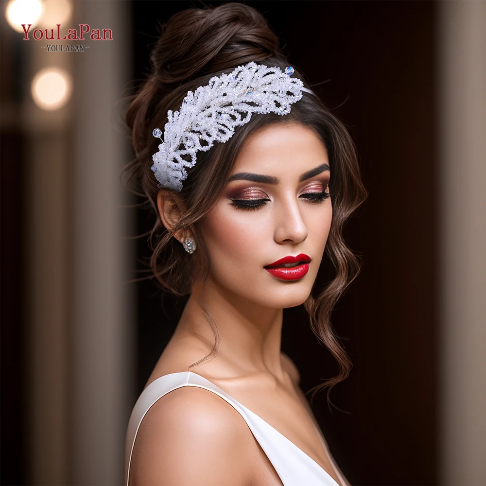 

YouLaPan Unique Crystal Bride Headband White Color Wedding Hair Hoop Decoration Elegant Women Banquet Hair Accessories HP692