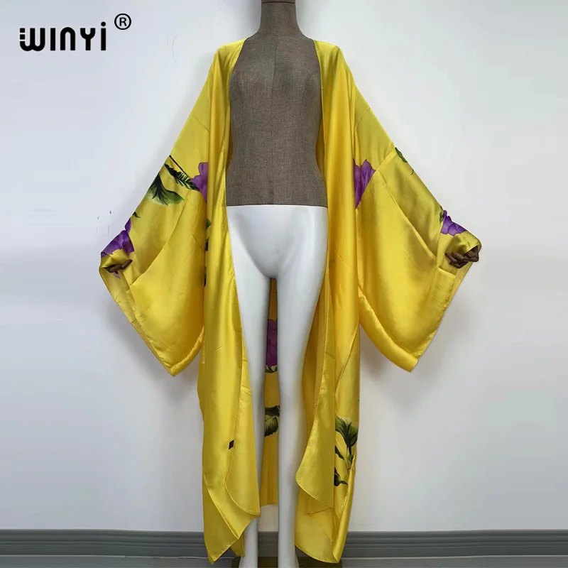 WINYI 2022 Summer Women Cardigan Stitch Cocktail Sexcy Boho Maxi African Holiday Batwing Sleeve Silk feeling Robe kimono kaftan