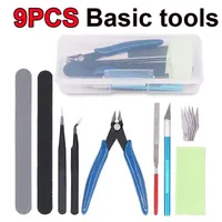9Pcs /set Model Making Tools Set DIY Assembled Figurine Anime Accessories Tweezers Pliers Sandpaper Pen-Knife Basic Tools