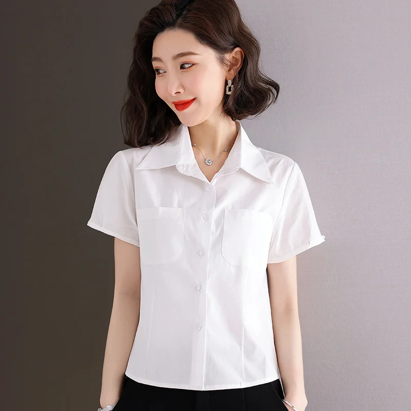 Women'S Summer New Short Sleeved Korean Versatile Pure Cotton Top Fashionable Fashion Professional Short Sleeved Shirt Female