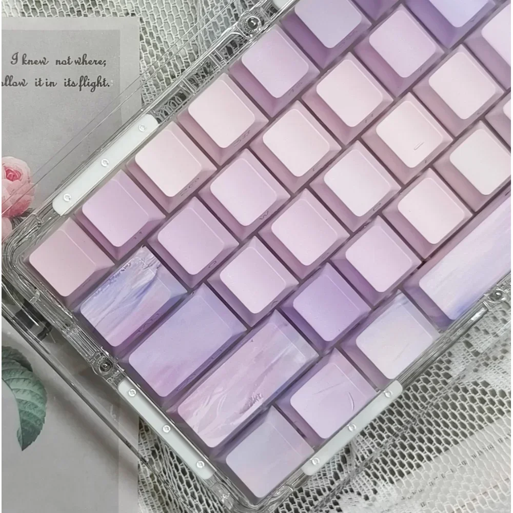 Keycaps PBT Side Engraved Translucent Purple Cherry Keycaps for MX Switch Gamer Keyboards