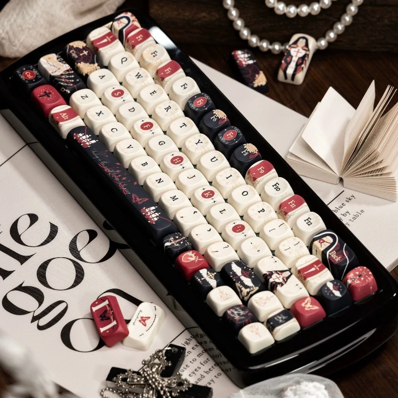 Night of Prayer for Nuns Keycaps Customized PBT Sublimation Cherry Profile Key Cap Cute Cartoon Anime Point Key Caps for Gamers