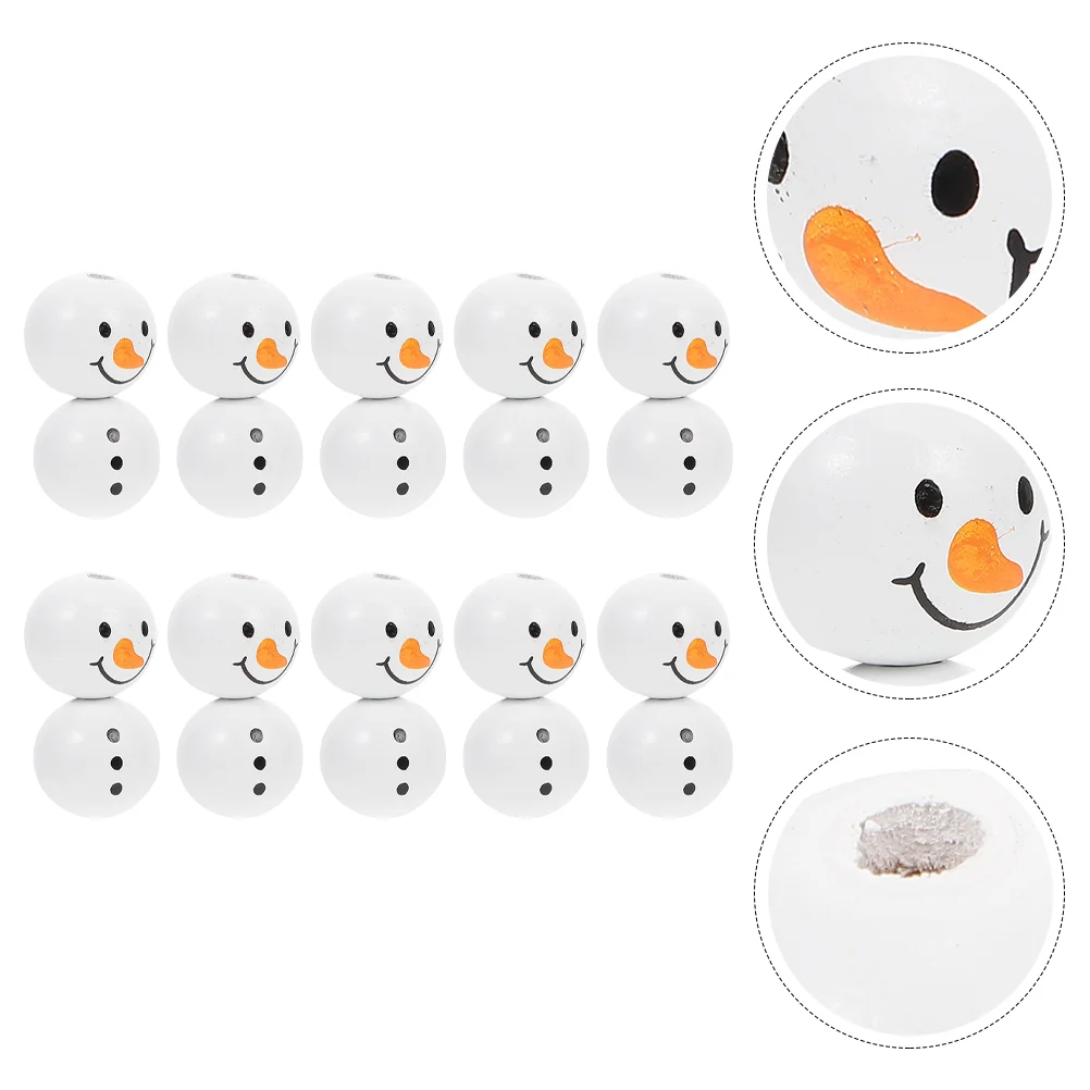 

20 Pcs Christmas Decorations Wooden Beads Snowman Crafts Making Loose DIY Accessories White Round Charms