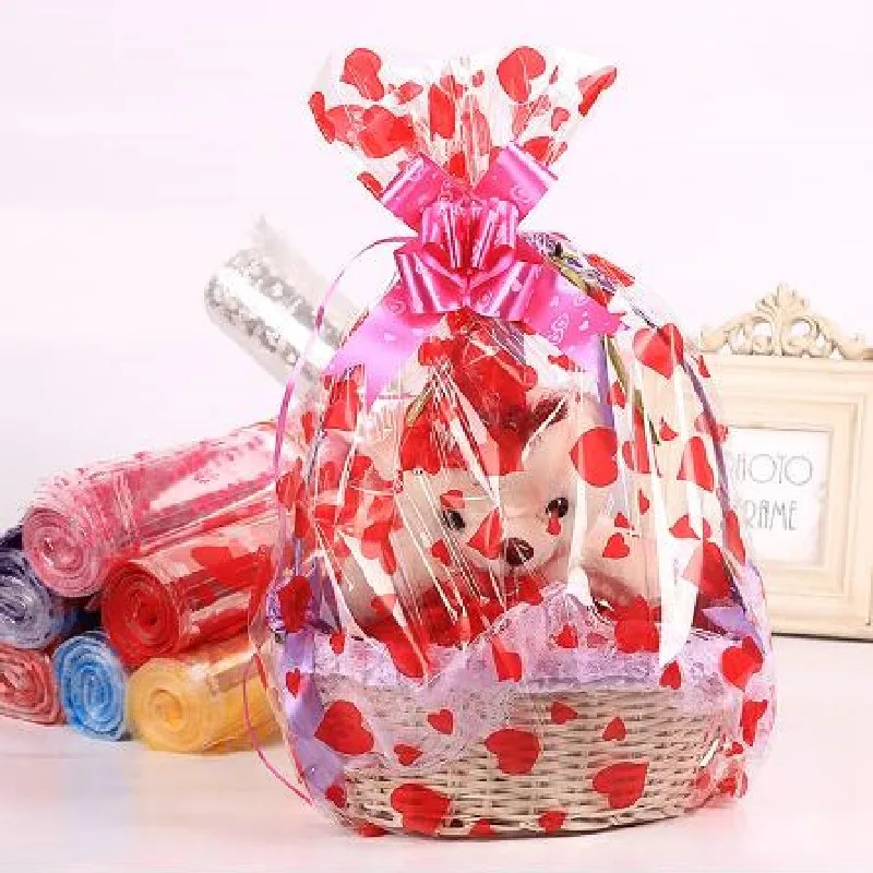 

100pcs 18x25cm/20x30cm Transparent Opp Plastic Bag For Dolls Toy Packaging Small Heart Gift Bag Party Candy Fruit Basket Bag