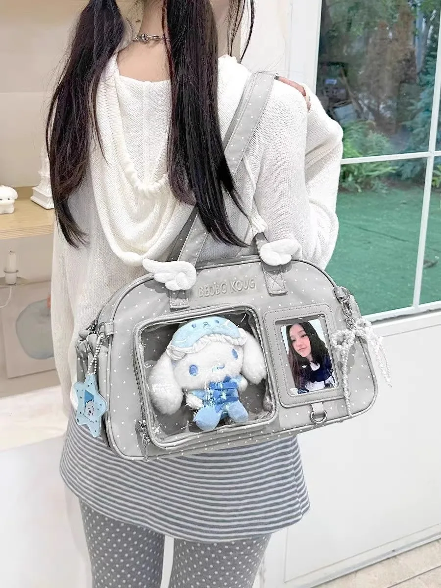 Japanese-Style INS Minimalist Solid-Color Fashion Shoulder Bag, Polka-Dot Wing-Decorated Cute Ita Bag (Shoulder & Crossbody) image 5