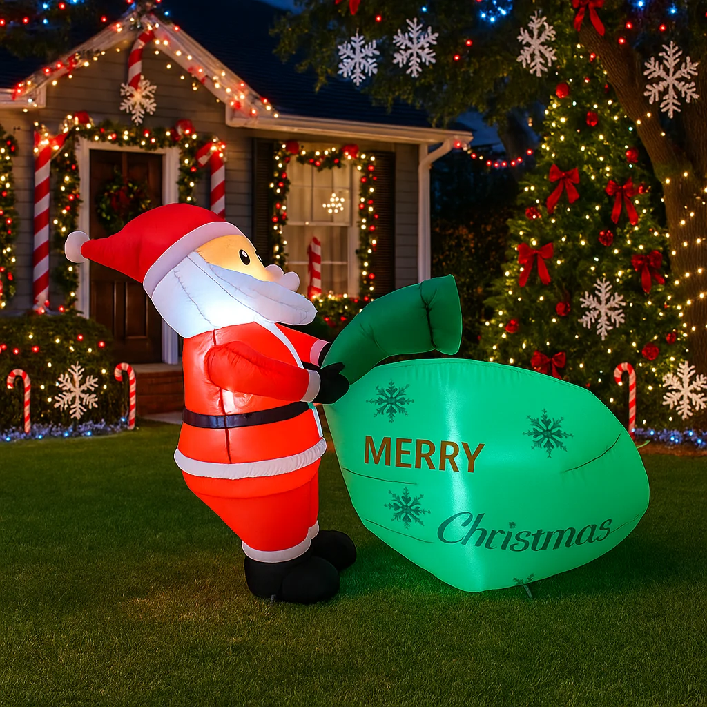 1.6 متر/5.2FT نفخ سانتا كلوز مع عيد ميلاد سعيد حقيبة LED أضواء ديكور المنزل اللعب ساحة عيد الميلاد عطلة لوازم ديكور خارجي #3