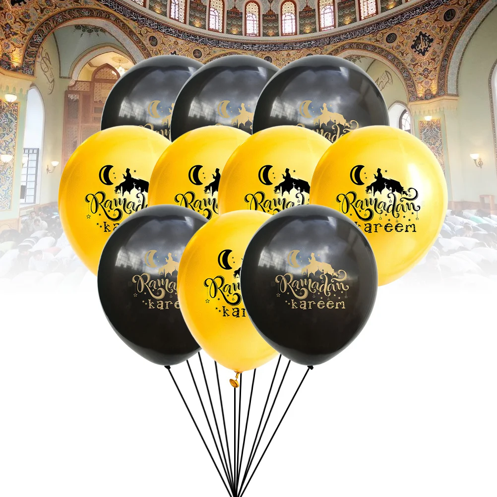 

20 Pcs 12 Inch Balloons Set Eid Ramadan Balloons Black Golden Printing Balloons Decorative Latex Balloons for Party Decoration