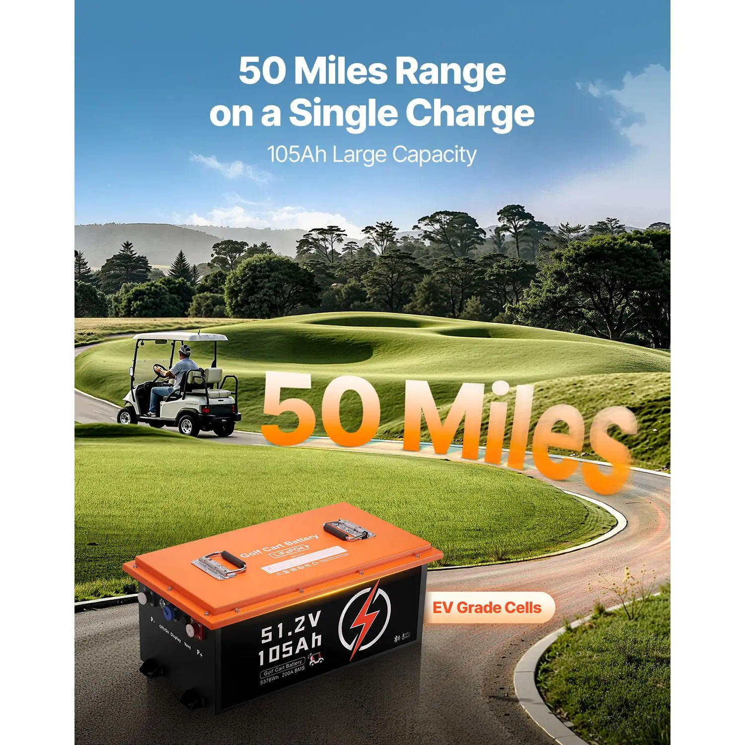 48V 105Ah Golf Cart Lithium Battery, 48 Volt Golf Cart Battery with 200A BMS, Touch Monitor and Mobile APP, LiFePO4 Battery