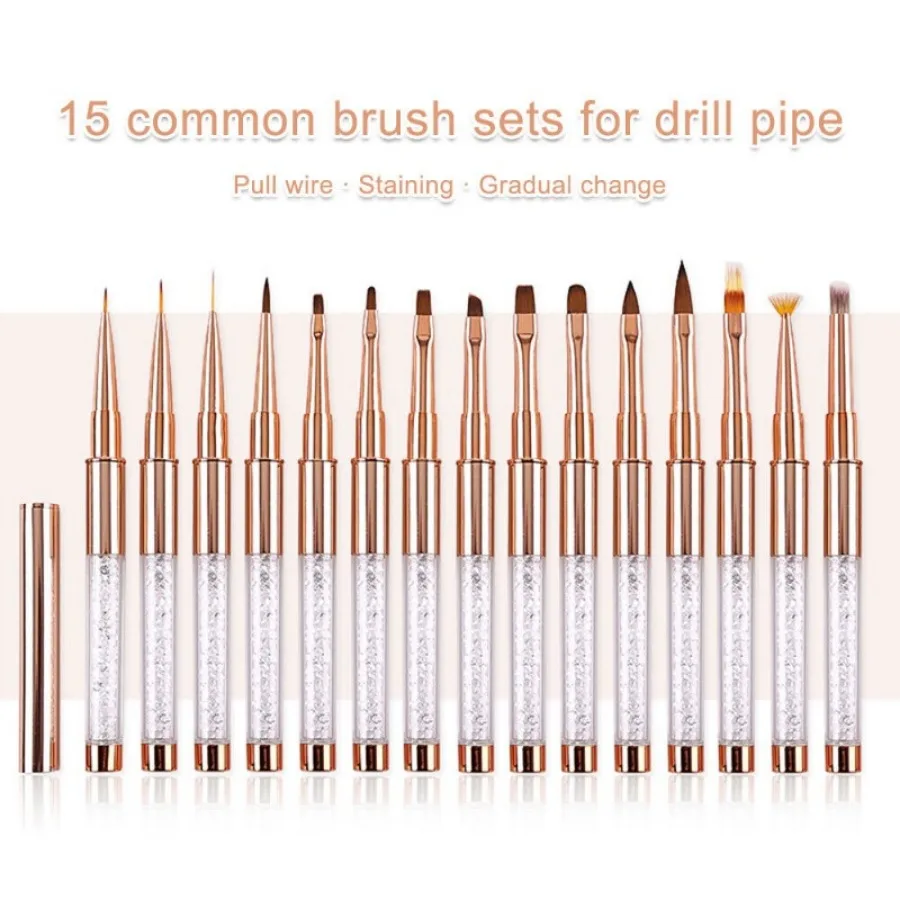 1pc Nail art brush，Rose gold with diamond nail brush, various styles to choose from