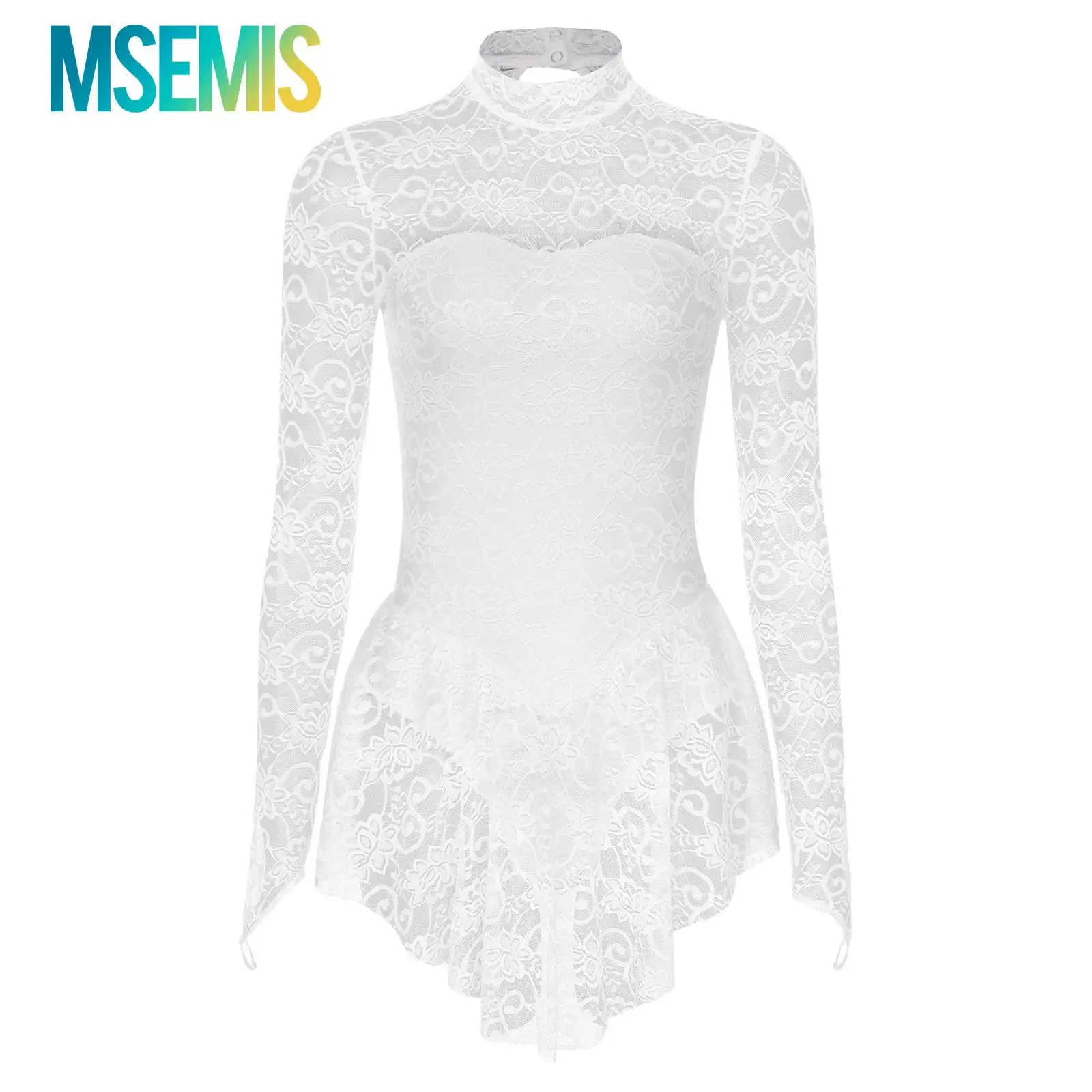 

Женский кружевной гимнастический комбинезон с длинным рукавом и ложным воротником