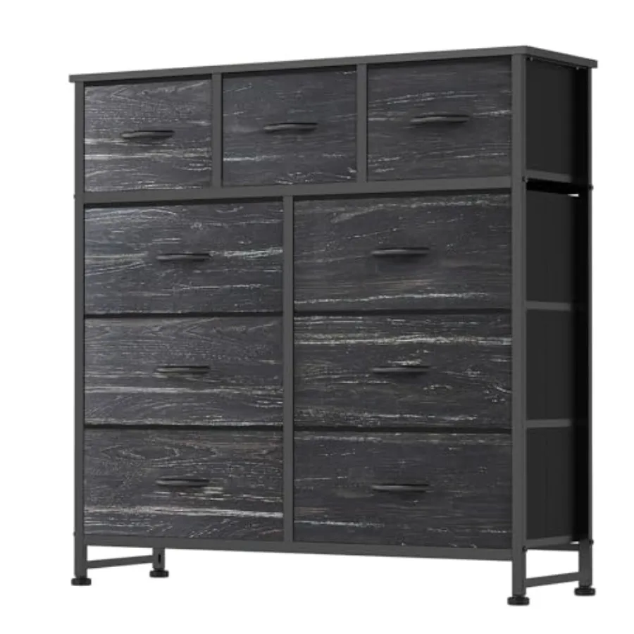 

9 Drawer Dresser for Bedroom, Fabric Storage Organizer with Sturdy Metal Frame, Wooden Top Chest of Drawers for Closet Entryway
