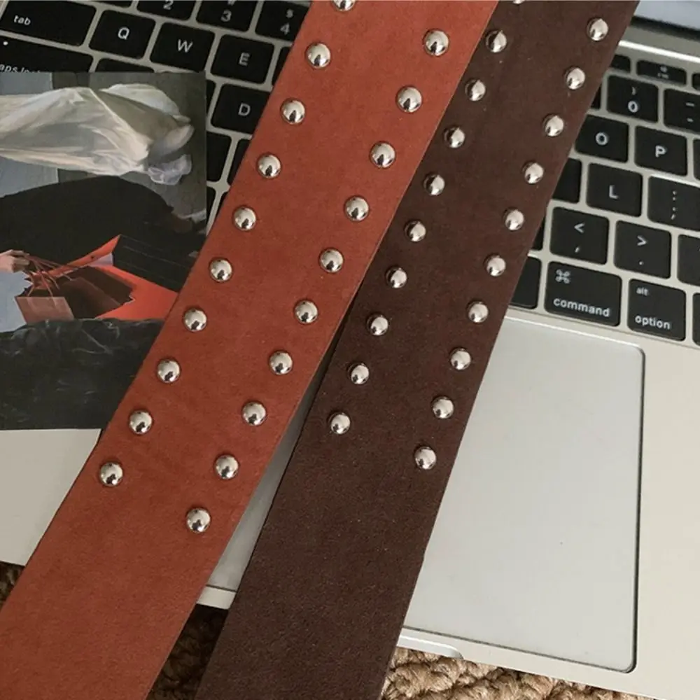 

Trendy Pin Buckle Suede Rivet Belt Luxury Design Retro Business Waist Belt Casual Punk Waistband Paired with Skirts Jeans