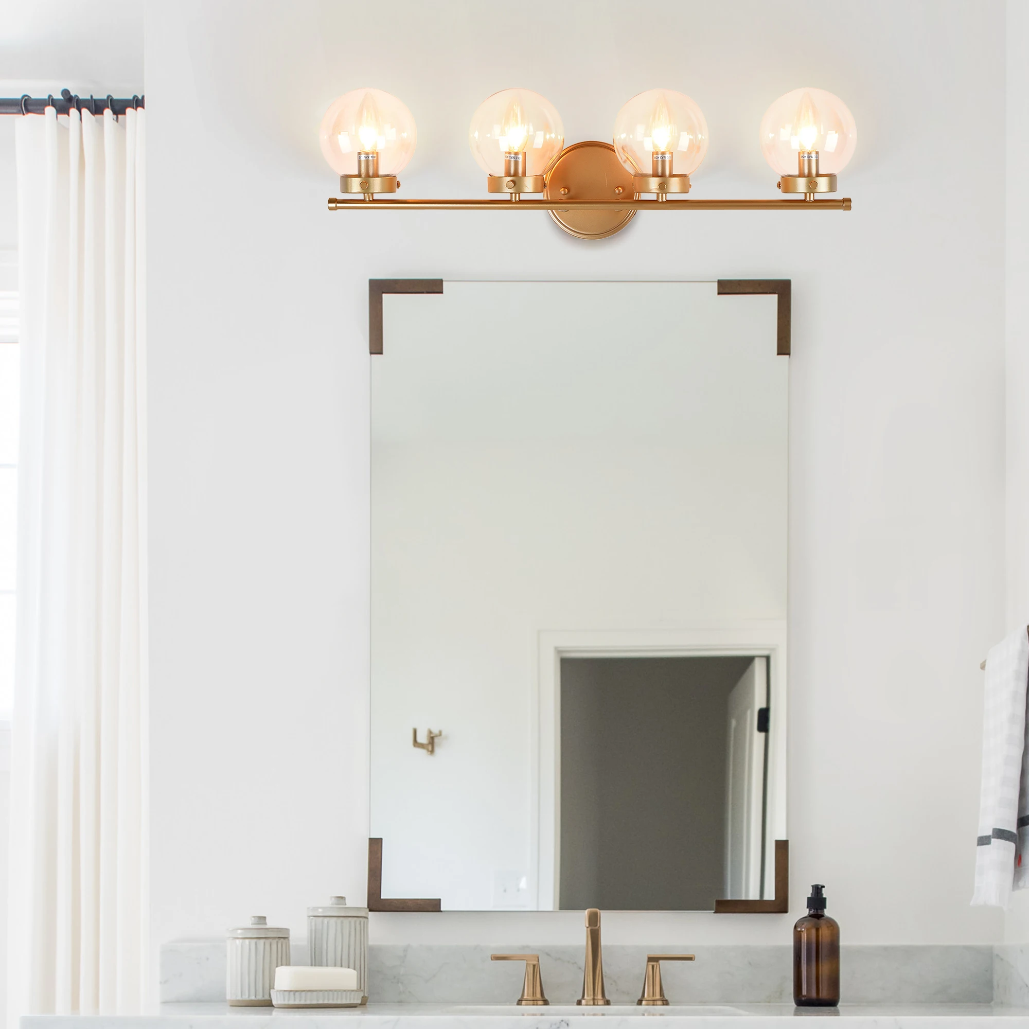 

4-световой туалетный столик Gold Farmhouse Glam, промышленный, с регулируемой яркостью