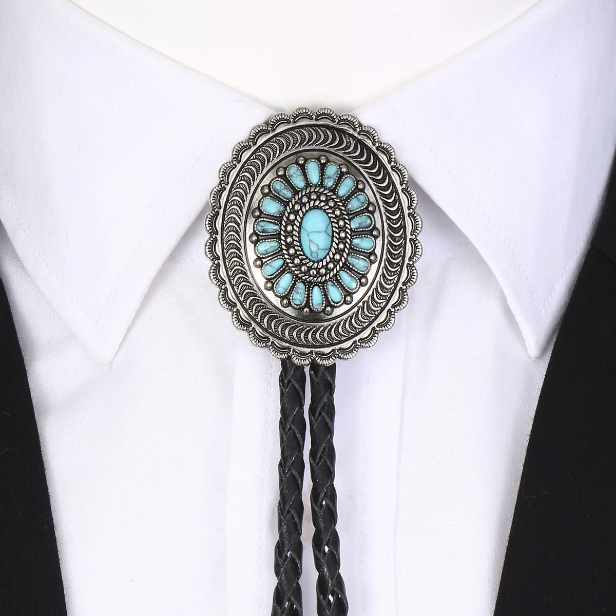 Retro Western Cowboys Indigenous Culture Sunburst Pattern Style Bolo Tie for Men
