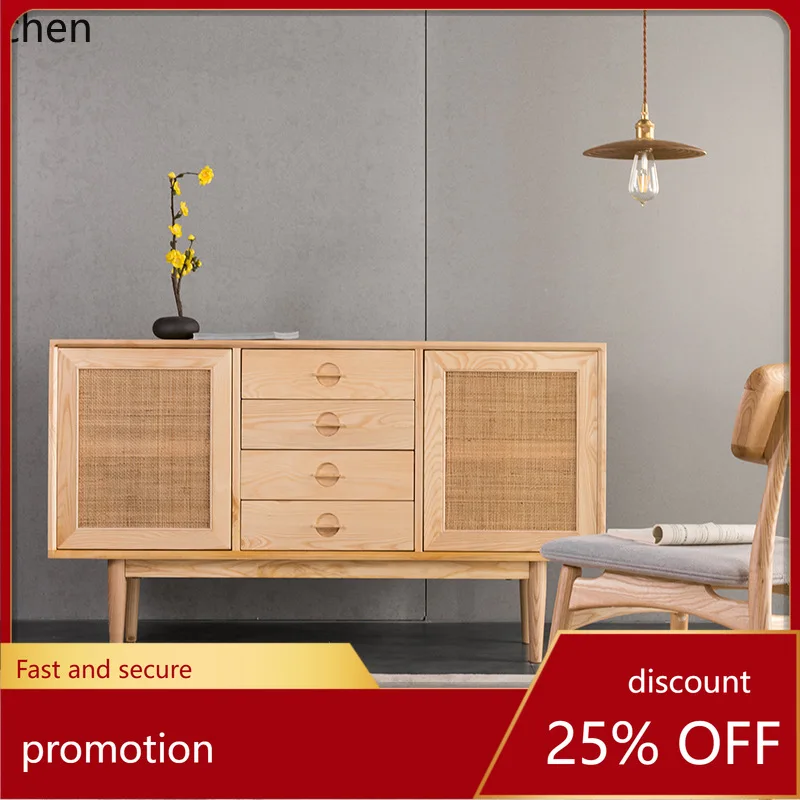 

CZ Solid Wood Sideboard Japanese Style Entrance Cabinet Modern Minimalist Kitchen Storage Cabinet