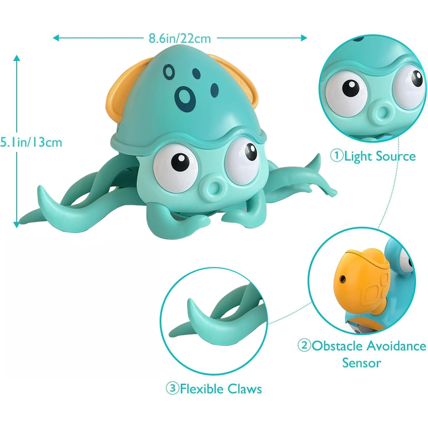 電動ダンシングタコおもちゃ、自動音楽ライトタコ、子供用クロールダンスおもちゃ自動障害物タコおもちゃ3年以上
