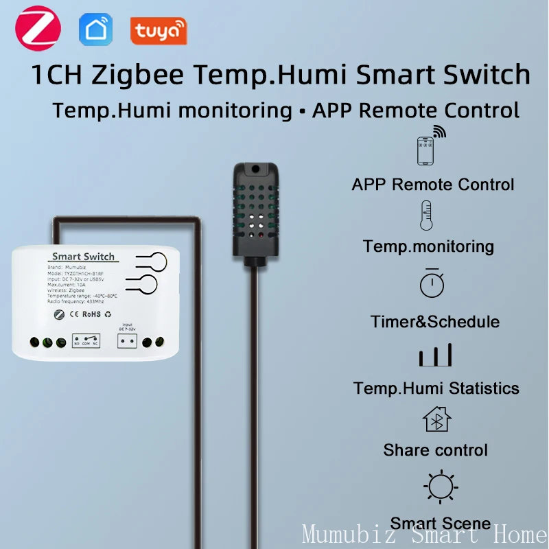 Tuya akıllı TH10 Zigbee anahtarı sıcaklık ve nem sensörü ile pasif kuru kontak Zigbee röle ev yardımcısı ile çalışmak