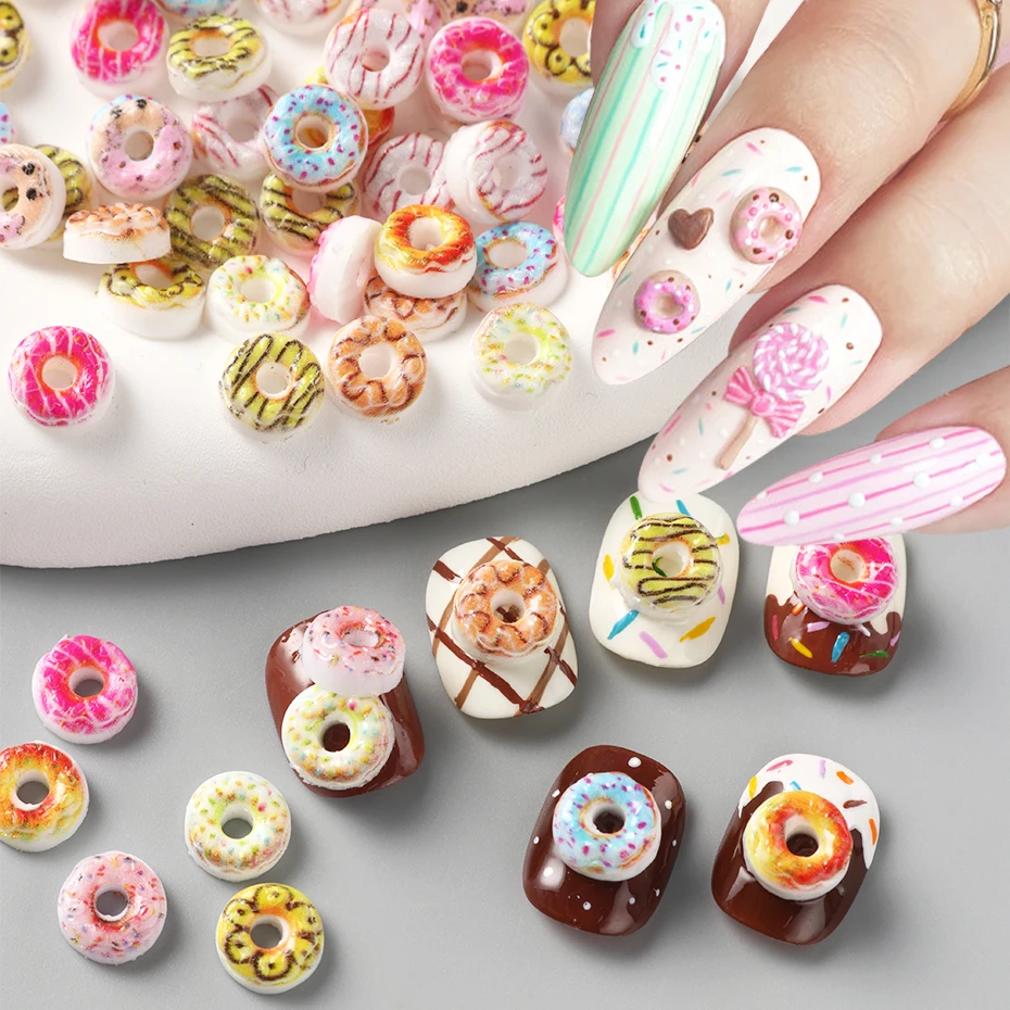 50/100pcs Sweet Doughnut Nail Charms Colorful Kawaii Nail Art Decorations Studs Parts Flatback Jewelry Manicure Nail Accessories