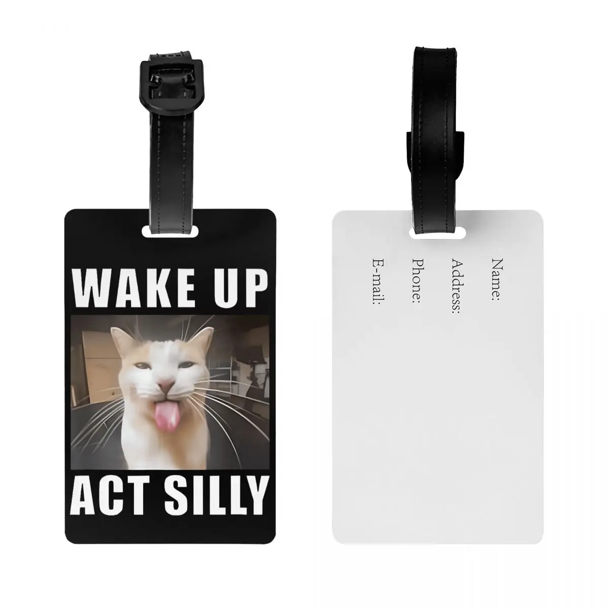 Custom Funny Cat Meme Wake Up Act Silly Luggage Tags Custom Baggage Tags Privacy Cover Name ID Card