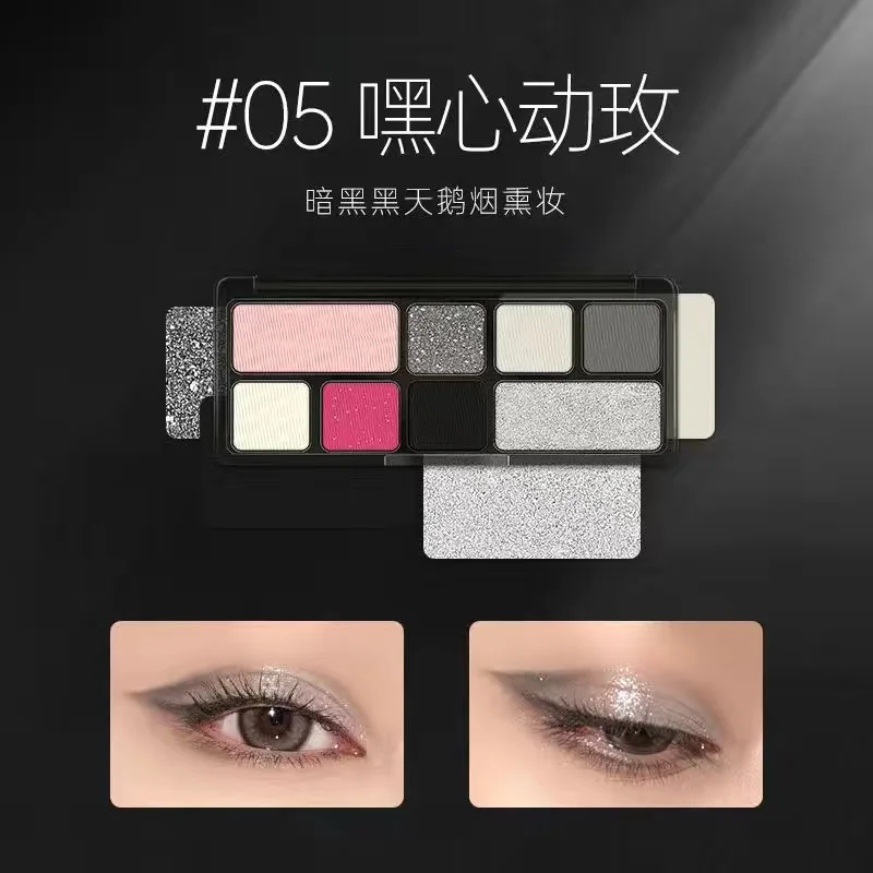 Shedella 8 Colors Punk Smokey Matte Glitter Eyeshadow Palette Shimmer Eye Shadow Makeup Palette Cool Toned Gray Black Eye Pigmen